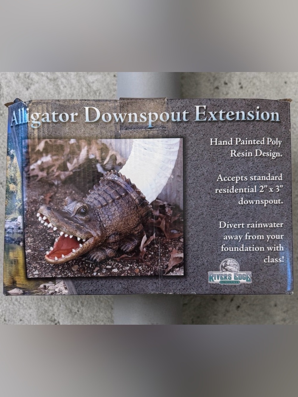 Alligator Downspout Extension - Brown Hand-Painted Poly Resin Lake River Cabin